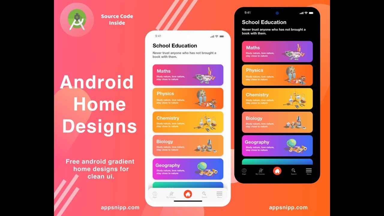 Free Multipurpose Home design with dark mode for android (Xml,Java) - App  Snipp