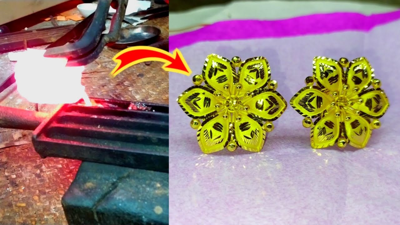 How to make latest gold earrings? Handmade gold earrings making Gold jewelry making