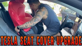 TESLA RED SEAT COVER UPGRADE INSTALL | TESLA MODEL 3 | kustom cover Review