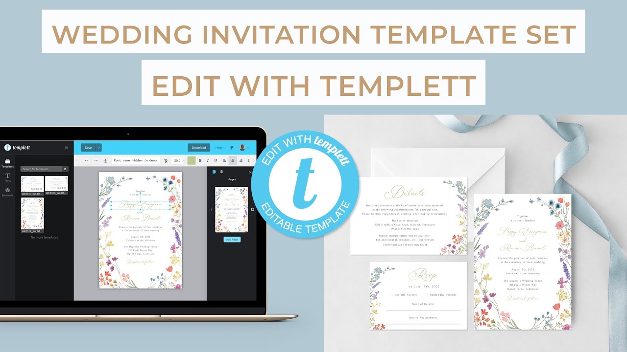 Edit with Templett V2 - Wedding Invitation Template tutorial