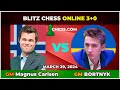 Magnus carlsen vs gm oleksandr bortnyk   blitz chess 30  chesscom  march 29 2024