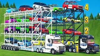 Download Lagu QUADRUPLE TRANSPORT COPS CORVETTE, EXAUST FLAMES LAMBO, BRABUS, ASTON MARTIN \u0026 SCANIA TRUCKS! FS 25 MP3