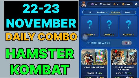 HAMSTER KOMBAT GAMEDEV DAILY COMBO | HAMSTER KOMBAT DAILY COMBO | 22 NOVEMBER HAMSTER DAILY COMBO |