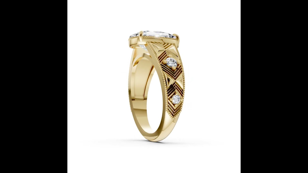 Cushion Cut Diamond Engagement Ring With Engraved Band