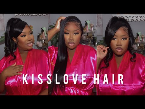 Kinky Straight 360 Wig Install & Review: Side Part & UpDo FT KissLove Hair