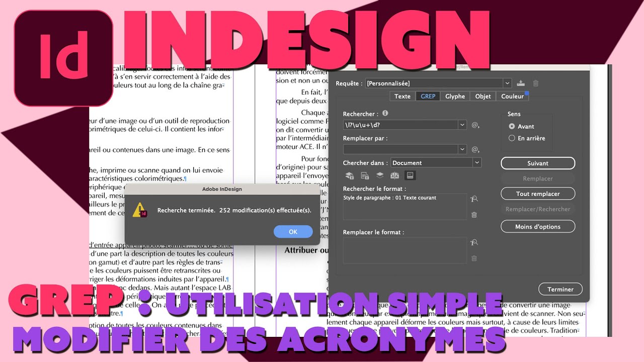 Indesign - GREP - Utilisation simple pour modifier des acronymes - YouTube