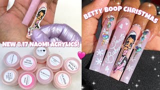 TRYING NEW ACRYLICS FROM 8.17 BY NAOMI! | PINK BETTY BOOP CHRISTMAS NAILS | HOLIDAY NAIL ART