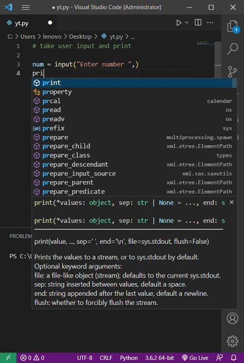 Taking user input and print the number in python - YouTube image.