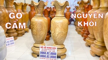 Báo giá đôi lộc bình gỗ cẩm vàng cao 1m7 đk 52 nguyên khối | Đồ Gỗ Kinh Bắc