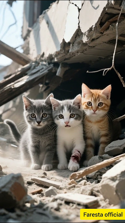 Tiga Anak Kucing Terjebak di Reruntuhan... Kisah yang Menggetarkan Hati #shortsviral #cat #kucing