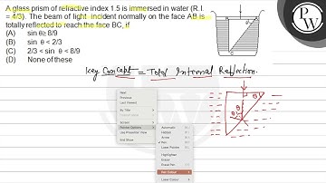 A glass prism of refractive index \( 1.5 \) is immersed in water (R...