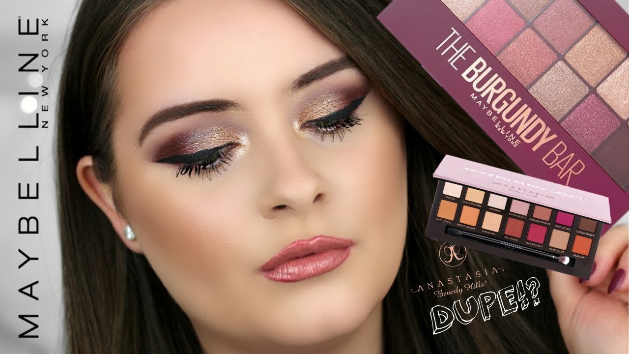 DRUGSTORE MAKEUP TUTORIAL MAYBELLINE THE BURGUNDY BAR PALETTE YouTube