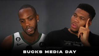 Giannis Antetokounmpo x Khris Middleton Bucks 2022\/23 Media Day Interviews 🦌