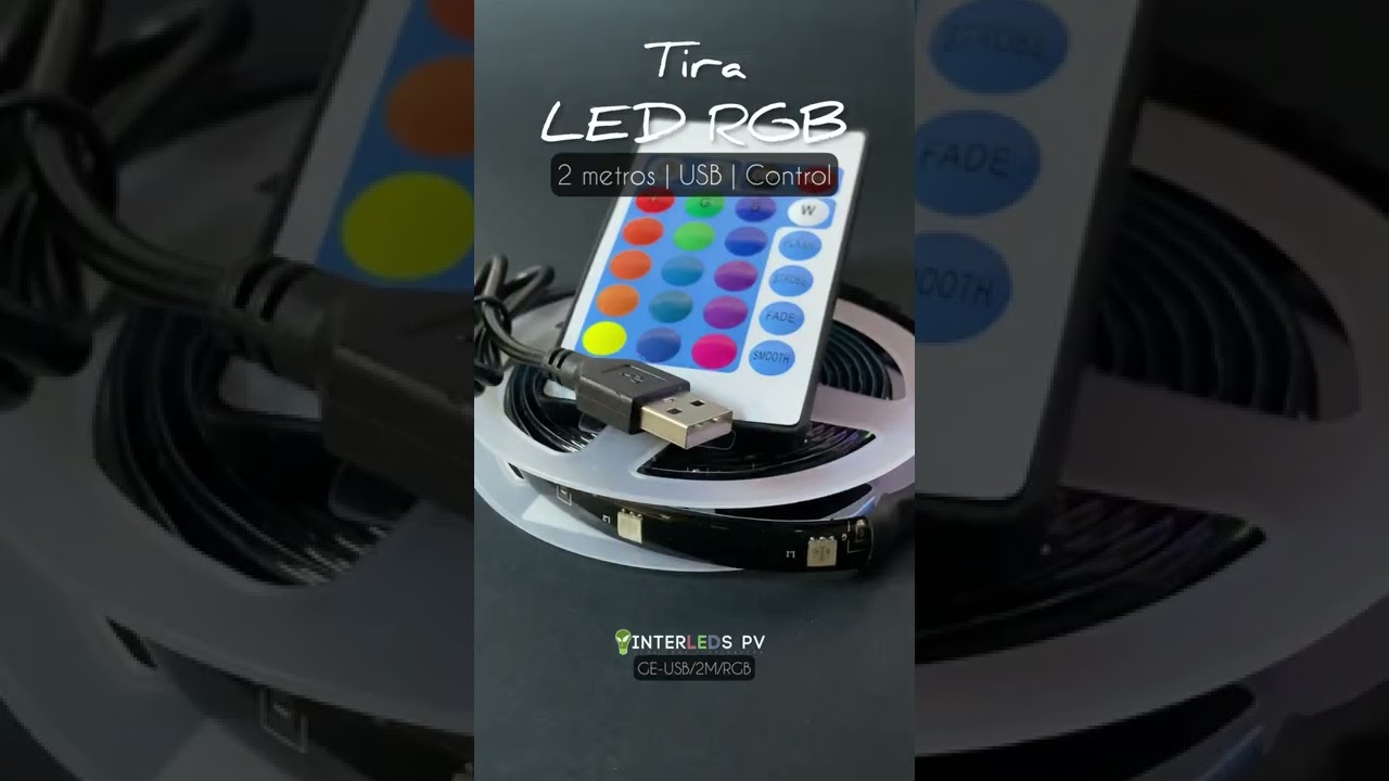 Tira LED USB 5v 2m 5050 C/Remoto RGB GE-USB/2M/RGB | InterLEDs PV