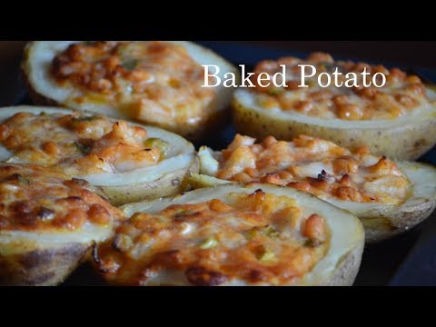 Stuffed Baked potato with cheese, Baked Beans, Spring Onions.