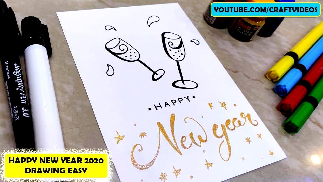 Happy new year card drawing, Happy new year 2023 drawing easy ...