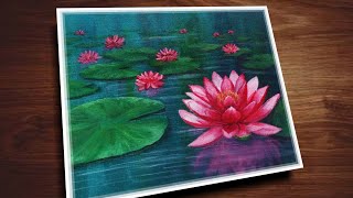 Daily Art #10 / Water Lilies  Acrylic Painting / Lotus Flowers in Lake Acrylic Painting