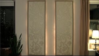 Customize easy DIY wall panels with wallpaper and rope lighting to create a DIY hanging lighting solution to dress up ugly white 