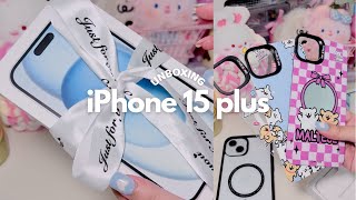 iPhone 15 Plus (blue) UNBOXING cute & aesthetic  setup, iOS customization, accessories ft CASEBANG