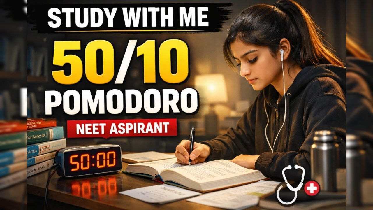 “Live NEET study with me 🌧️ 50-minute pomodoro sessions” 1 hour