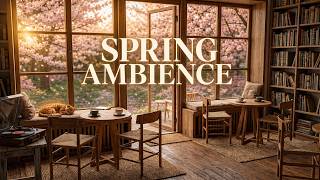 Spring Bookstore Ambience — Blossom Pages &amp; Espresso | Soft Jazz for Reading 🌸