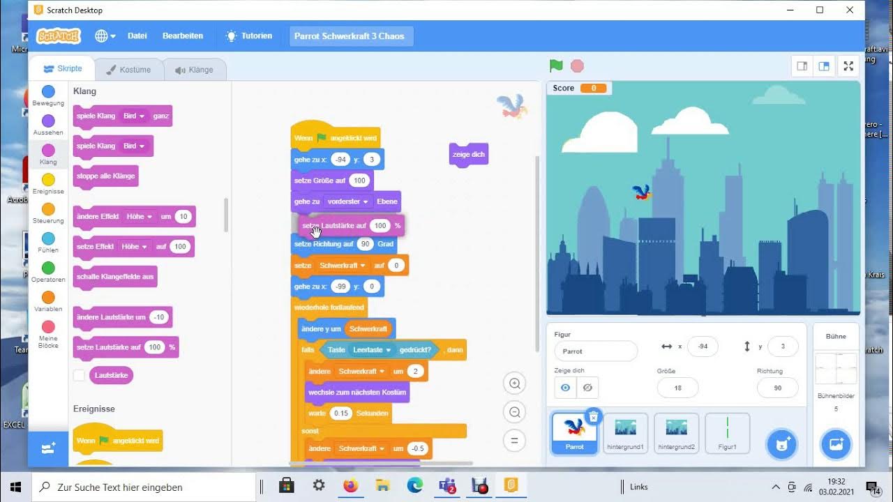 Flappy Bird Spiel Scratch Papagei programmieren #3 - YouTube