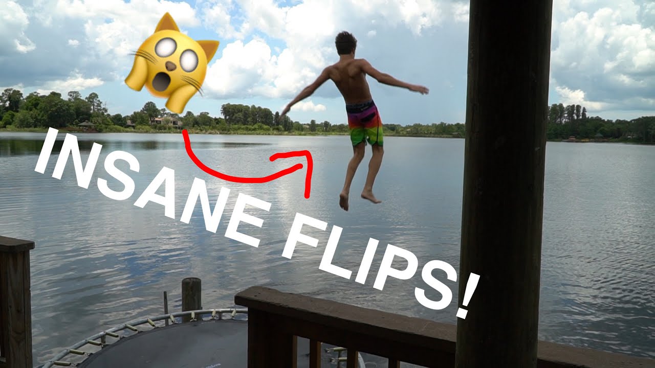 INSANE TRAMPOLINE FLIPS INTO LAKE! YouTube