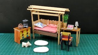 Popsicle Stick Bed #18 | Miniature Dollhouse - Crafts for Kids