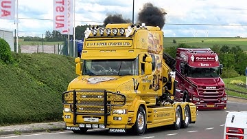 Truckshow Ciney 2024 Part 1 with Scania V8 open pipes sound , custom semi Trucks