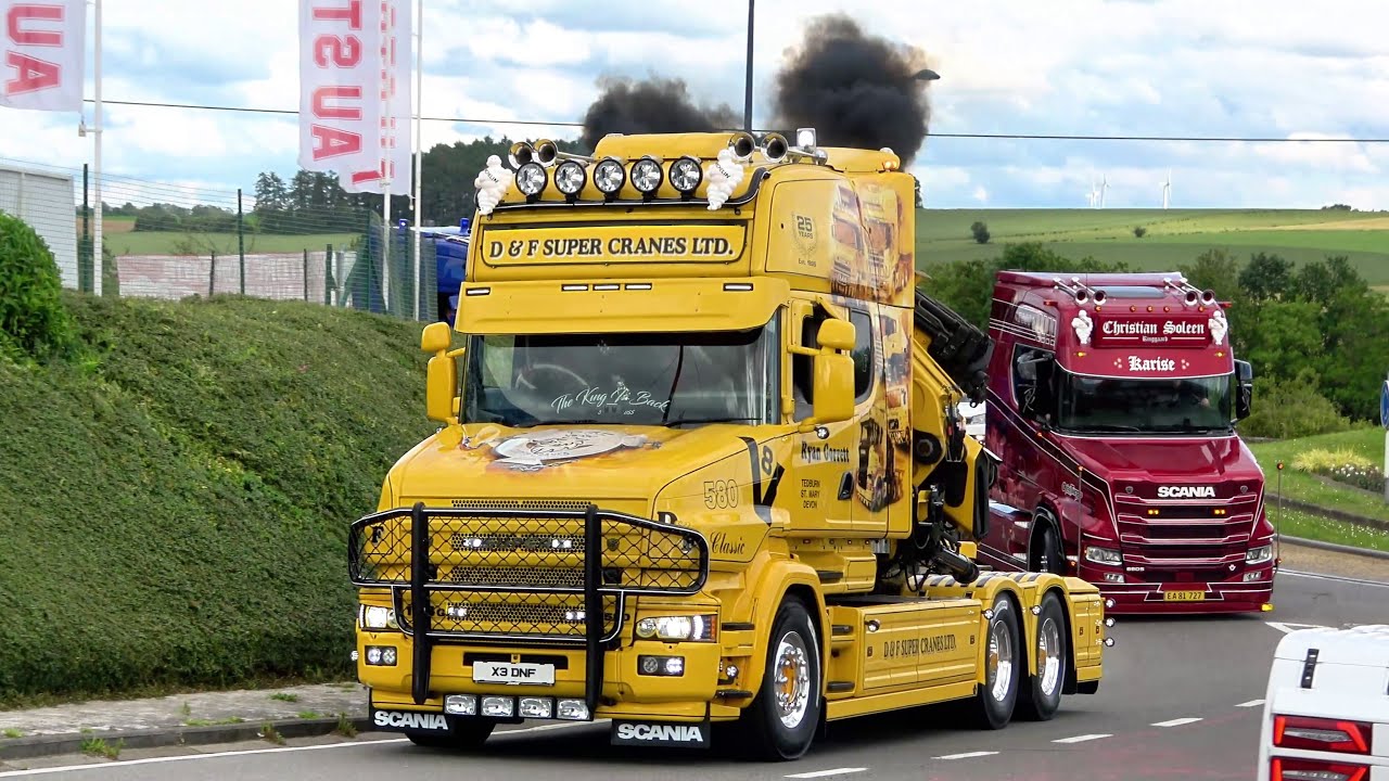 Truckshow Ciney 2024 Part 1 with Scania V8 open pipes sound , custom semi Trucks