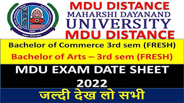 mdu distance b.a, b.com  3rd sem date sheet  2022