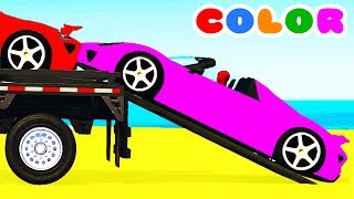 COLOR CARS Transportation & Spiderman Cartoon for kids w Bus Superheroes for babies children!