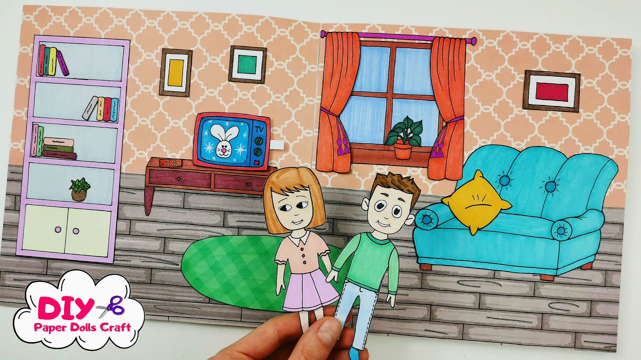 Diy Quiet Book How To Make A House For Paper Dolls Draw A Living Room And  Furniture - Youtube