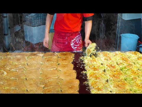 キャベツ焼き お好み焼き 鶴橋 - Japanese Street Food Okonomiyaki - $1.5 大阪 作り方 職人の早業 Fast Worker