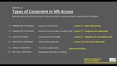 Lesson 12 Types of Constraint in Access