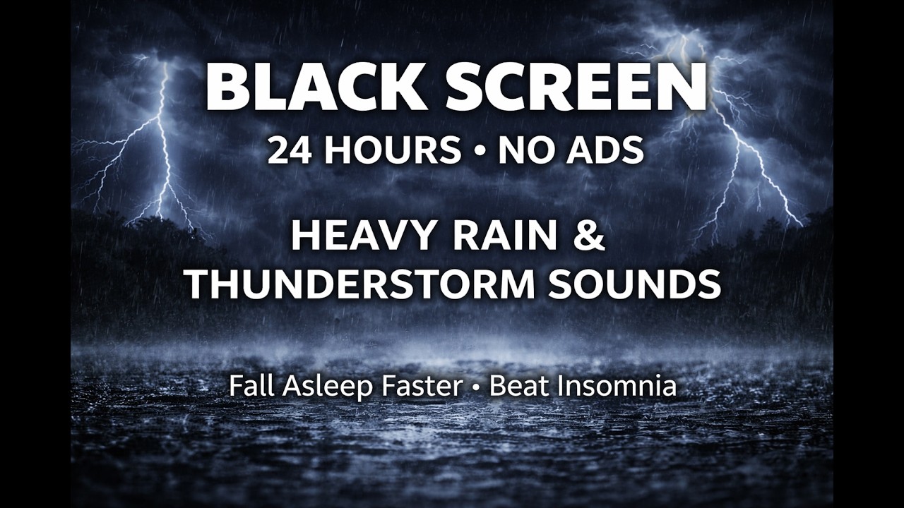 ⛈️ Thunderstorm & Heavy Rain Sounds – Black Screen | Live Sleep Stream