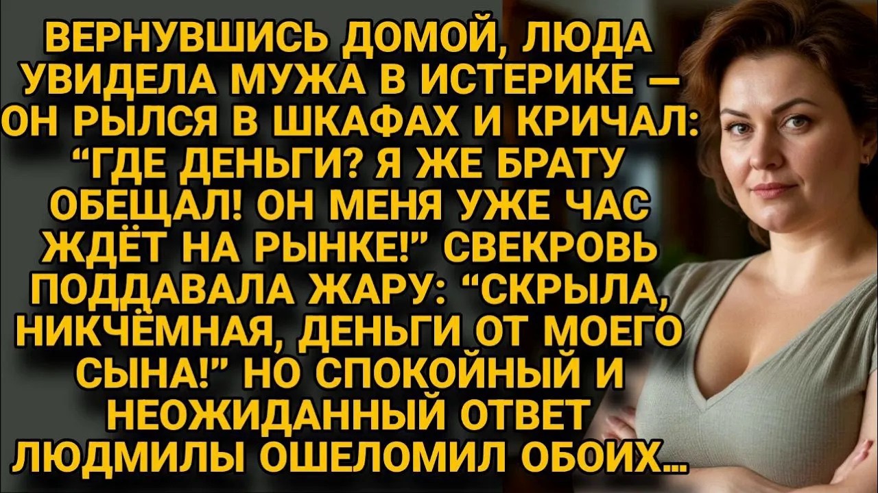 Муж с матерью обвинили Люду что спрятала деньги, но её ответ их ошеломил обоих
