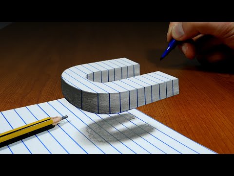 3D Trick Art On Line Paper, Floating Letter U