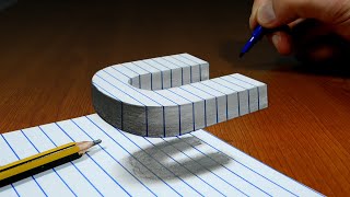 3D Trick Art On Line Paper, Floating Letter U