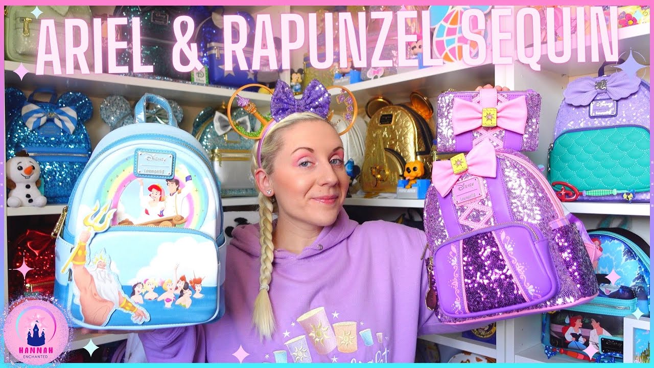 Rapunzel Sequin Loungefly Mini Backpack Purse Ariel & Sisters Mermaid  Wedding Disney Unboxing Candle 