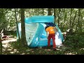 Inflatable pool shelter overnight in the forest