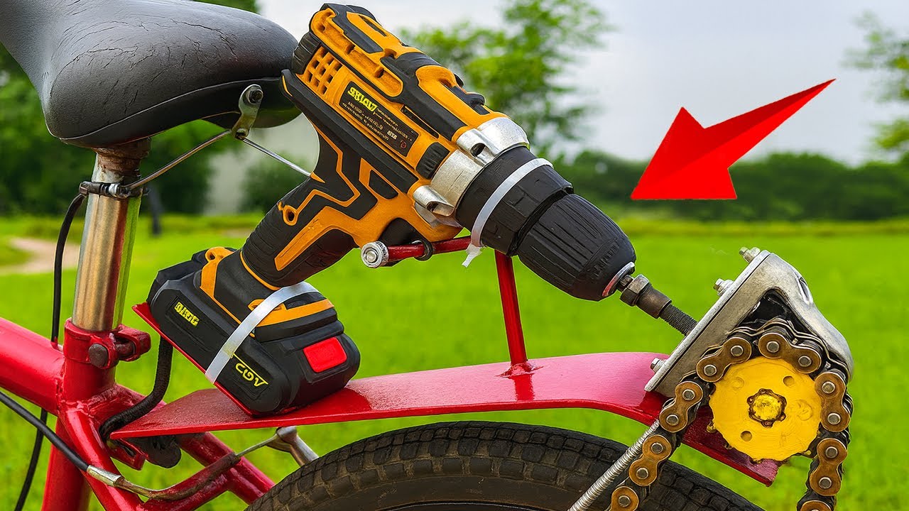 Отличная идея! Велосипед с прикреплённой дрелью позволит вам бегать молниеносно.