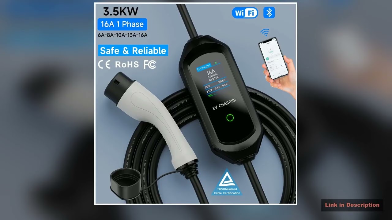 35KW Type2 IEC621962 Portable EV Charger 16A Type1 SAE J1772 EVSE Fast Charging Cable GBT Wallbox