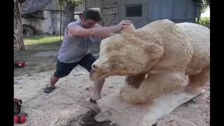 AMAZING REAL SIZE WOODEN BEAR || VLAD CARVING
