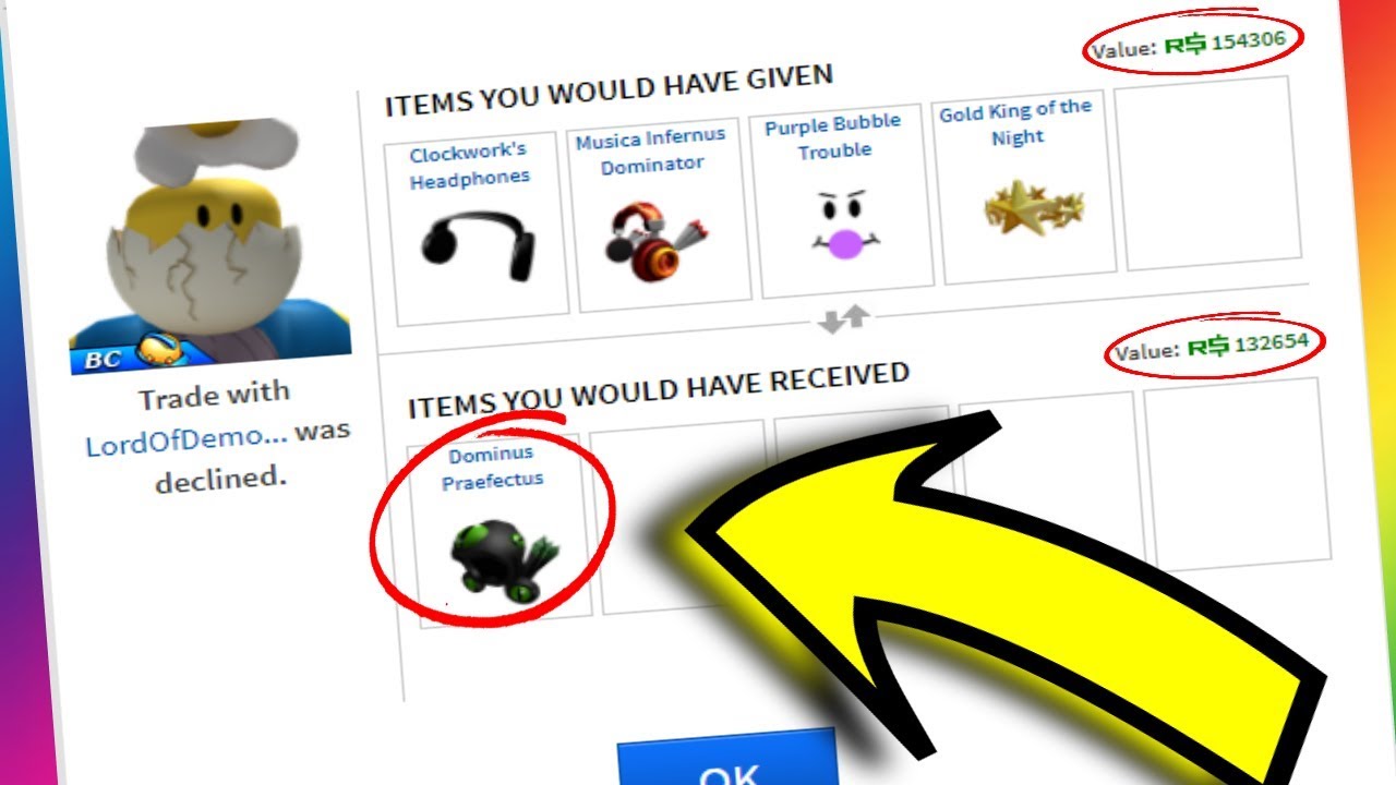 Trading For A Dominus On Roblox 160000 Robux - selling dominus rex for roblox card