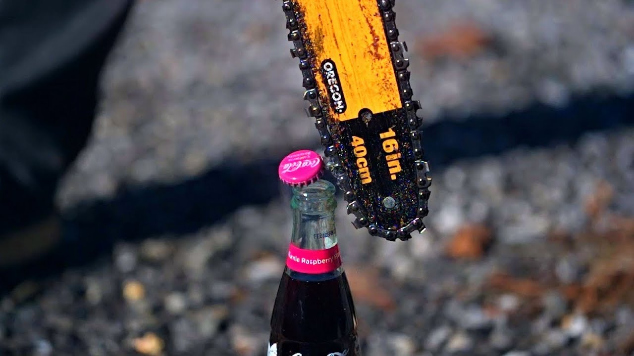 crazyrussianhacker intro Open Coke bottle with a Chainsaw - Ultra Slow Motion