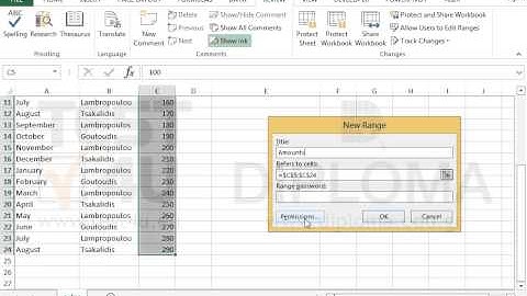 In the sales worksheet, select cell range C5:C24 and define it as a range, that users can edit,...