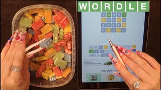 ASMR WORDLE & Gummy Candy Eating on iPad | Whispered Game Play