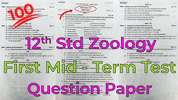 12th Std Zoology | First Mid-Term Test Question Paper | Original Question Paper pattern |