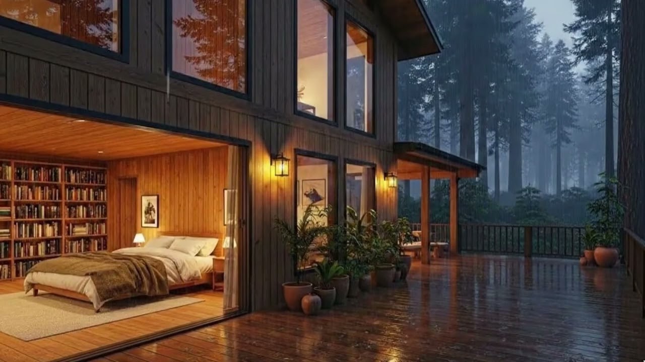 Rainy Night in the Forest Bedroom 🌲 | Piano Jazz & Rain Sounds for Deep Sleep